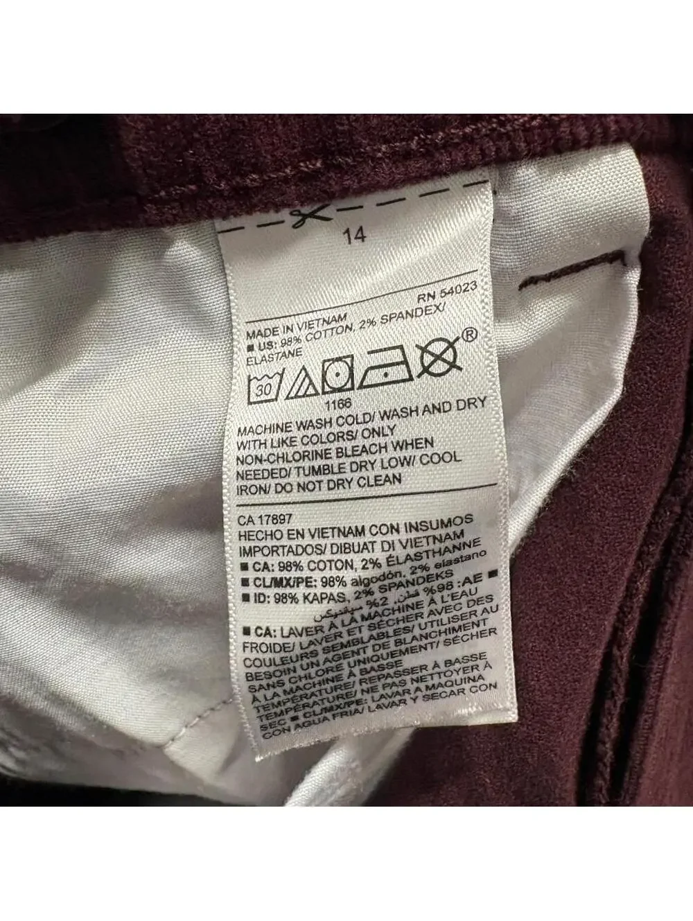 Old Navy Karate Slim Corduroy Pants Boys Size 14 Burgundy Built-In Flex Max